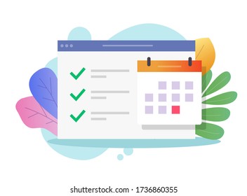 Online calendar web task to do list and important deadline date or website internet scheduled finished events appointment notice vector flat illustration, digital agenda icon modern colorful icon