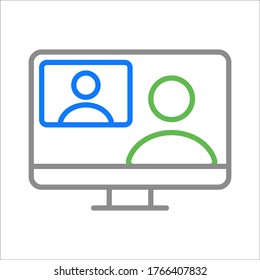 Online call, conference, video. Remote job, home office, work from home. Vector line icon.
