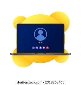 Online call. Flat, color, internet call, call from macbook. Vector illustration.