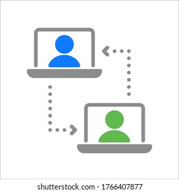 Online call. Remote job, home office, work from home. Vector line icon. Editable illustration. Pictogram. Colored.