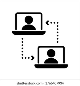 Online call. Remote job, home office, work from home. Vector line icon. Editable illustration. Pictogram.