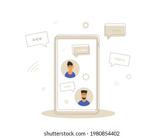 Online call. Social media networking app. Audio and video chat. Talking with friends with voice and phone. Vector flat illustrator.