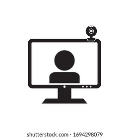 Online call, voice and video call on computer vector icon