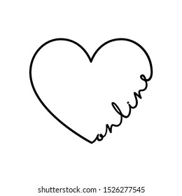 Online - calligraphy word with hand drawn heart. Lettering symbol illustration for t-shirt, poster, wedding, greeting card