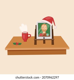 Llamadas en línea durante Navidad. Ilustración vectorial. 