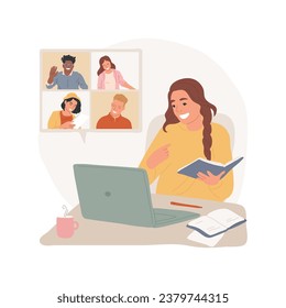 Online calling isolated cartoon vector illustration. Smiling teen girl having video conference, communication via internet, students live chatting during pandemic, online lesson vector cartoon.