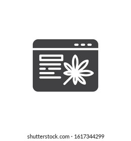 Online Cannabis store vector icon. filled flat sign for mobile concept and web design. Marijuana shop web browser glyph icon. Symbol, logo illustration. Vector graphics