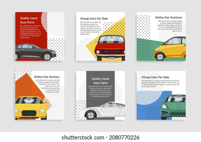 Online Car Auction Squared Poster With Place For Text Vector Flat Illustration. Internet Advertising Promo Cheap Automobile For Sale Template Design. Ecommerce Retail Transportation Dealer Service