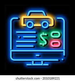 Online Car Buy neon light sign vector. Glowing bright icon Online Car Buy isometric sign. transparent symbol illustration