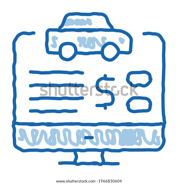 Online Car Buy sketch icon vector. Hand\
drawn blue doodle line art Online Car Buy isometric sign. isolated\
symbol illustration