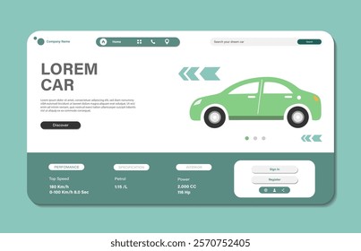 Online car dealer landing page template. Graphical user interface for responsive website page