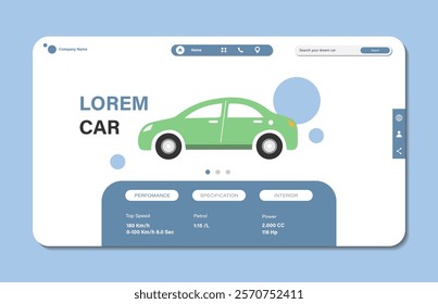 Online car dealer landing page template. Graphical user interface for responsive website page