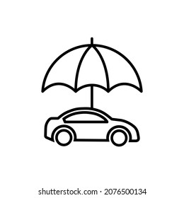 Online car insurance black icon. Car on smart phone under protection from insurance policy, umbrealla. Car accident, travel and car insurance concept. Isolated illustration on white. Vector EPS 10