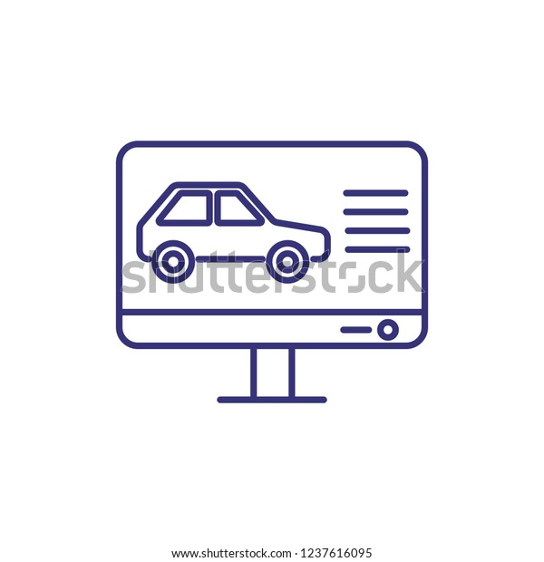 Online car online line icon. Vehicle
on computer monitor. Car service concept. Can be used for topics
like computer diagnostics, booking service,
maintenance