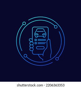 online car registration icon, history check, linear design