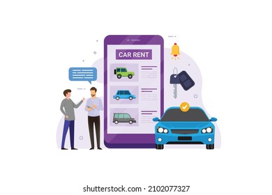 Online car rent service flat design concept vector illustration