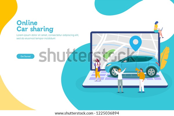 Online car sharing vector illustration concept,\
mobile city transportation with cartoon character and use\
smartphone, \
can use for, landing page, template, ui, web, mobile\
app, poster, banner,\
flyer