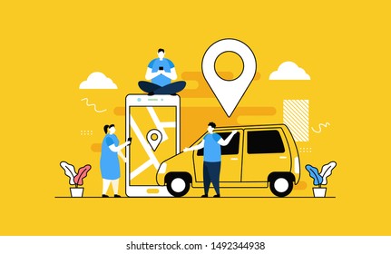 Online Car Taxi Transportation flat vector illustration concept,can be used for landing page, ui, web, app intro card, editorial, flyer, and banner.