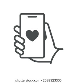 Online Card Game Icon. Thin Line Illustration of Mobile Casino App with Playing Card and Heart Symbol. Isolated Vector Sign.