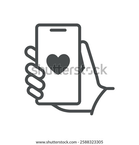 Online Card Game Icon. Thin Line Illustration of Mobile Casino App with Playing Card and Heart Symbol. Isolated Vector Sign.