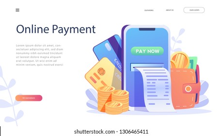 Online Card Payment Concept ,Easy Payments with People Characters. Easy Edit and Customize, Money transfer, Mobile Wallet concept for banner, mobile app, landing page, presentation