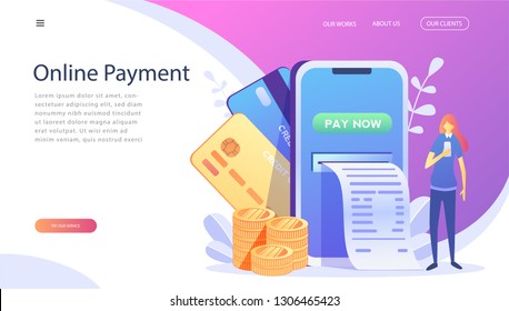 Online Card Payment Concept ,Easy Payments with People Characters. Easy Edit and Customize, Money transfer, Mobile Wallet concept for banner, mobile app, landing page, presentation