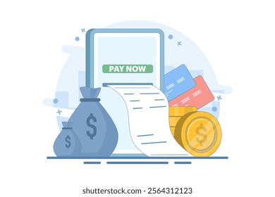 Online Card Payment Concept, Easy Payment. Easy Edit and Customize, Money Transfer, Mobile Wallet Concept for banner, mobile app, presentation. Flat vector illustration on background.