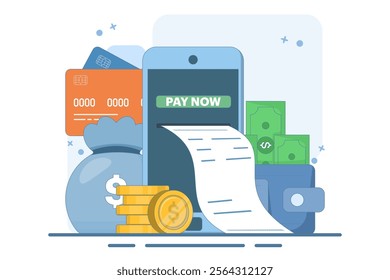 Online Card Payment Concept, Easy Payment. Easy Edit and Customize, Money Transfer, Mobile Wallet Concept for banner, mobile app, presentation. Flat vector illustration on background.