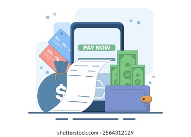 Online Card Payment Concept, Easy Payment. Easy Edit and Customize, Money Transfer, Mobile Wallet Concept for banner, mobile app, presentation. Flat vector illustration on background.