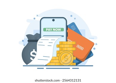 Online Card Payment Concept, Easy Payment. Easy Edit and Customize, Money Transfer, Mobile Wallet Concept for banner, mobile app, presentation. Flat vector illustration on background.