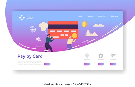 Online Card Payment Concept Landing Page. Easy Payments Banner with Flat People Characters Website Template. Easy Edit and Customize. Vector illustration