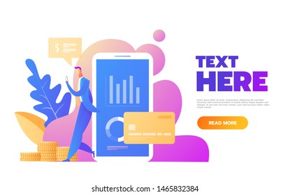 Online Card Payment Concept Landing Page. Easy Payments Banner with Flat People Characters Website Template. Vector illustration