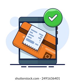 Online Card Payment Concept, Online payment with smartphone. Bill payment transaction on smartphone. Mobile wallet. Debit card, Digital money transfer. Flat design illustration on background.