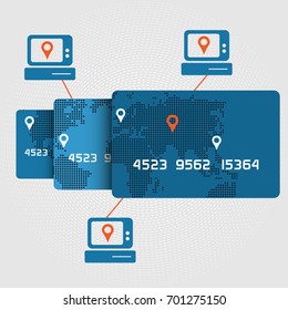 Online Card Payment Concept - Vector Illustration with Credit Cards