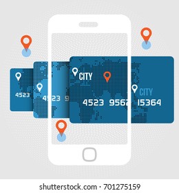Online Card Payment Concept - Vector Illustration with Credit Cards