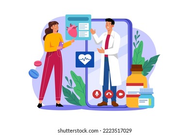 Online Cardiologist Illustration concept on white background