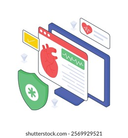 Online Cardiologist isometric Colored illustration. EPS File stock illustration