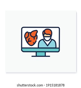 Online cardiology color icon. Telehealth medical care. Virtual cardiologist consultation. Telemedicine, health care concept. Online medicine, cardiology. Isolated vector illustration