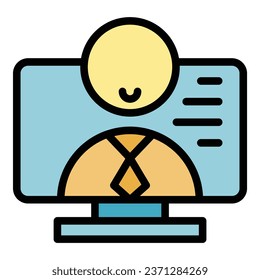 Online care icon outline vector. Social worker. Senior health color flat