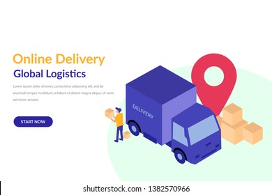 Online Cargo Tracking Delivery Application concept for web landing page template, banner, flyer, card and presentation