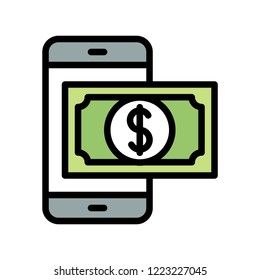online cash flat icon editable outline in phone transaction 