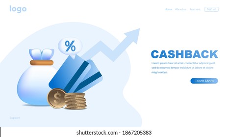 Online cashback concept. Online banking. Saving money. Money refund. Reward. Landing page template for web banner. Modern isolated vector illustration