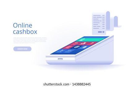 Online Cashbox. Electronic Receipt Or Invoice. Digital Bill For Mobile Internet Banking Concept. Online Transaction Via Smartphone. Website Or Webpage Layout Template. Vector Illustration.