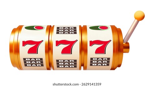 Online casino. 3D slot machine on white isolated background. Gambling concept design. Gradien mesh. 3d vector illustration on isolated background.