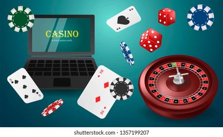 Online casino banner concept with laptop.