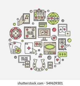 Online casino circular illustration. Vector online poker and casino creative round symbol