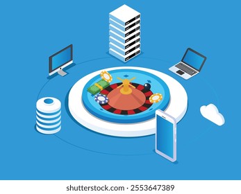 Online Casino and Digital Gambling Concept with Technology Integration 3d isometric vector illustration