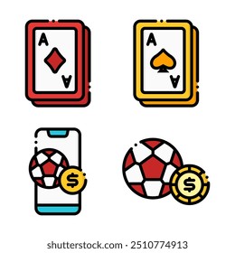 Casino online e jogos de azar online coloridos ícone de linha e elemento gráfico recurso