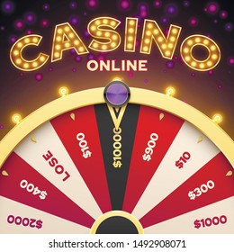 Online casino game of chance vector banner template. American roulette wheel on shining background. Jackpot winning. Placing bet on white, red and black number poster design layout. Gambling addiction