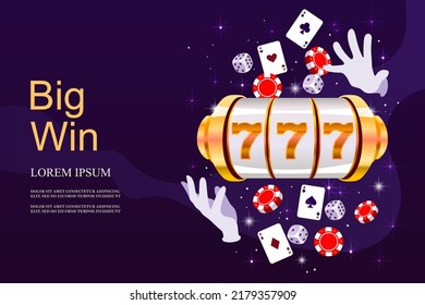 Online casino greeting template. Landing page design, advertising. Cards, chips, jackpot. Big win. Poker, dice. Vector realistic illustration. EPS 10